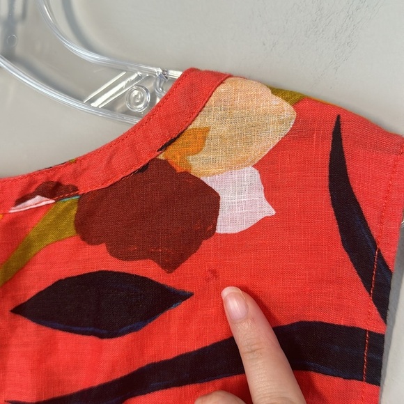 Sigrid Olsen Floral Linen Orange Sleeveless Top Size L Button Down - Picture 12 of 12
